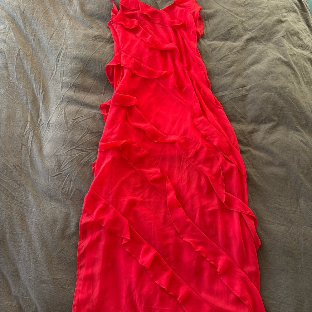Elegant Red Ruffled Dress